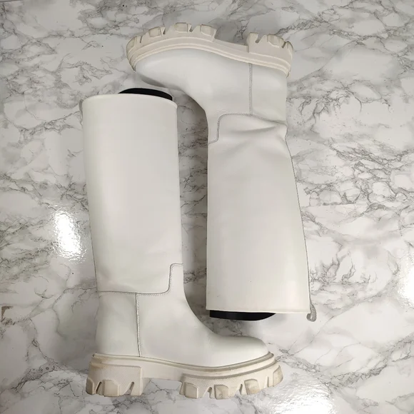 Gia X Pernille Tiesbaek White Leather Tubular Combat Boots Size 38.5 - Picture 6 of 14